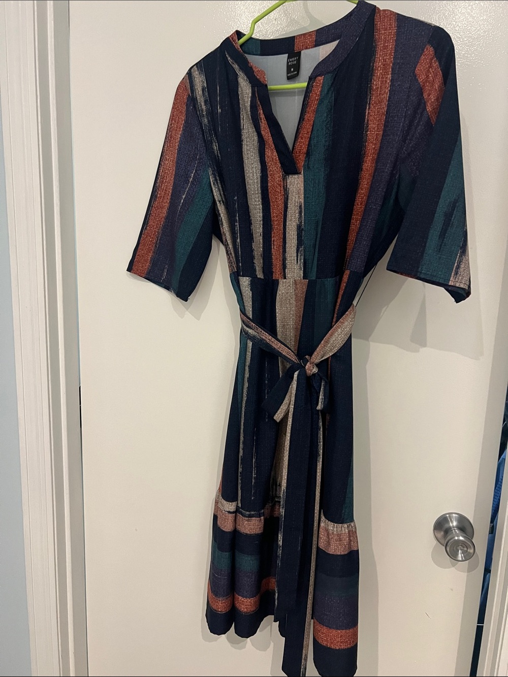 Striped Navy Multicolor Belted Midi Dress